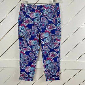 Chicos Womens Blue Floral Cotton Slash Pant Sz 6